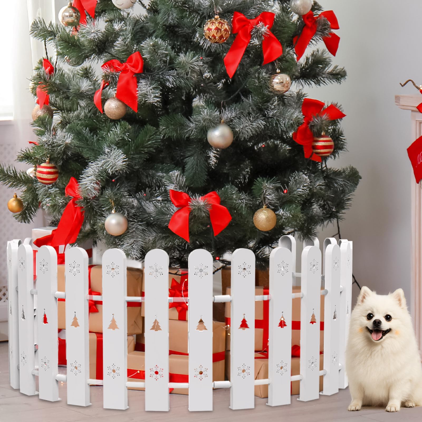 Christmas Tree Fence Barrier for Cats&Dogs - 35pcs Picket Fences Xmas Decorations, 16.5" Extra Tall Xmas Tree Gate Guard Protector for Pets Toddlers Baby Kids, White Decorative Fences for Home Party