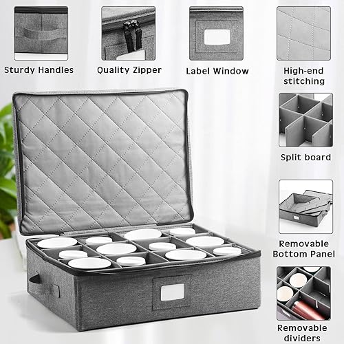 Miniatura 3 de 4 cajas de almacenamiento para tazas y tazas, recipientes con capacidad para 12 tazas de café y tazas de té con tapa y asa, caja de almacenamiento