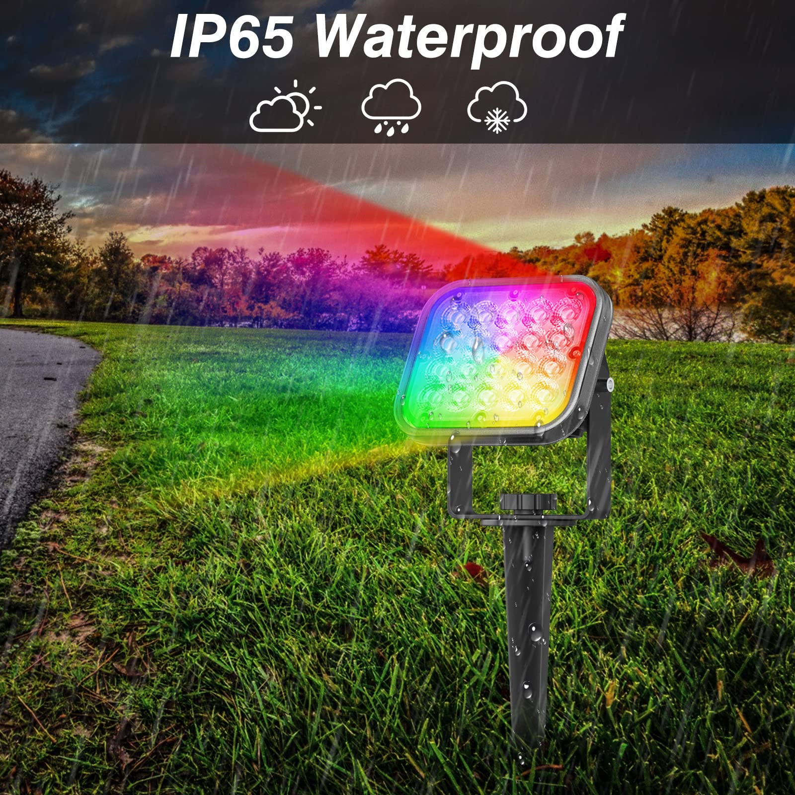 T-SUN 6-in-1 Garden Spot Lights Mains Powered,12V 24W RGB LED Garden Spike Lights with Remote & App Control,IP65 Waterproof Outdoor Spotlight,39.36FT Cable Landscape Spot Lights for Lawn Yard Pathway - Image 4