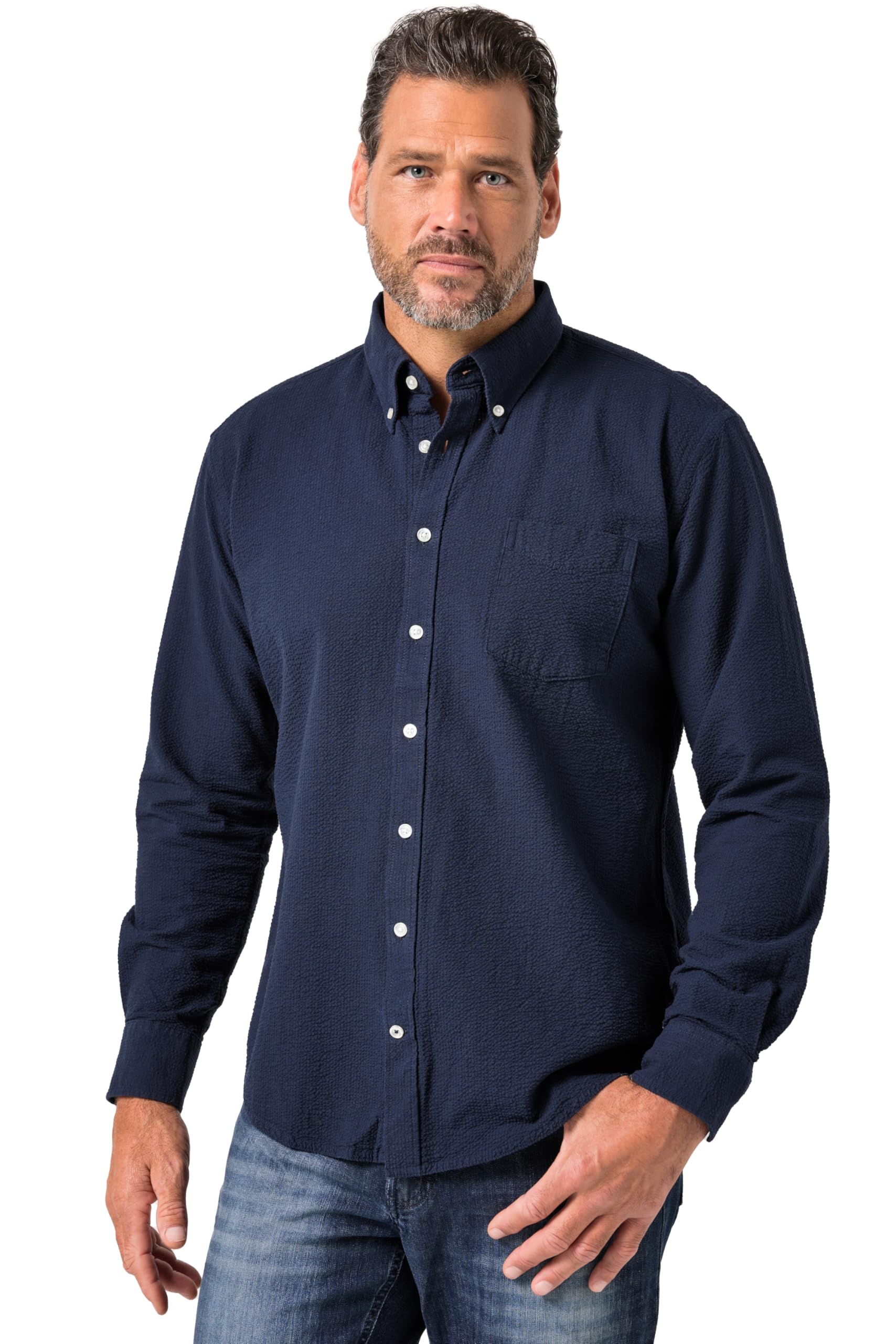 JP 1880 Herren große Größen Übergrößen Menswear L-8XL Seersucker-Hemd, Langarm, Buttondown-Kragen, Modern Fit 844463