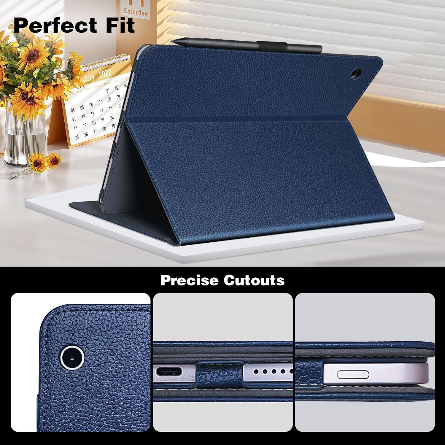 Case for Wacom MovinkPad 11 Drawing Tablet 11.45", Premium PU Leather Folio Cover with Multi-Angle Stand/Hand Strap & Magnetic Closure and Pen Loop (Dark Blue)