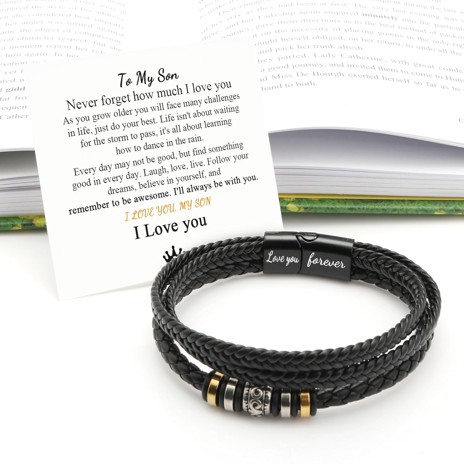 𝐋𝐞𝐚𝐭𝐡𝐞𝐫 𝐁𝐫𝐚𝐜𝐞𝐥𝐞𝐭 𝐟𝐨𝐫 𝐌𝐞𝐧 Birthday Valentine's Day Gifts for Son Grandson Boyfriend Husband Dad Brother Multi-Layer Braided Leather Bracelet with Clasp Black Inspirational Bracelet For Men - Image 5