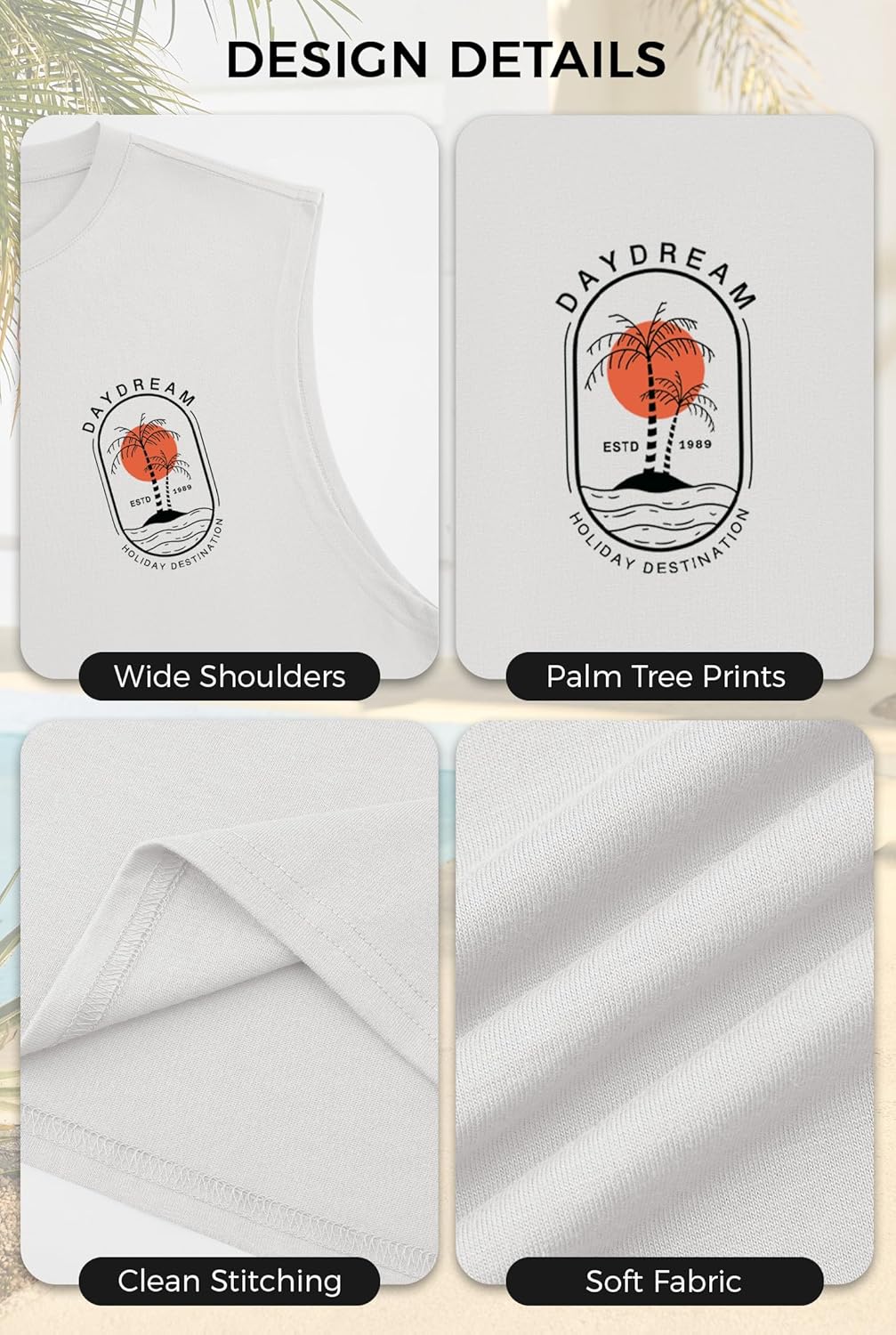 Mens Beach Summer Tank Tops Palm Tree Graphic Vacation Muscle Sleeveless Shirts (S-3XL) - Image 6