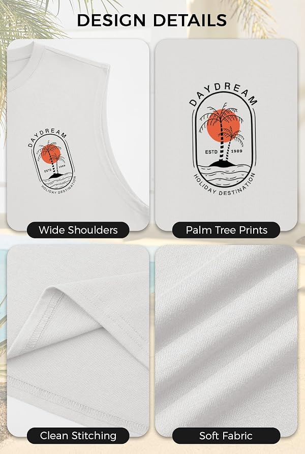 VOGSTART Mens Summer Beach Tank Tops Graphic Sleeveless Shirts White Tree M by VOGSTART - Used condition - US$22.18