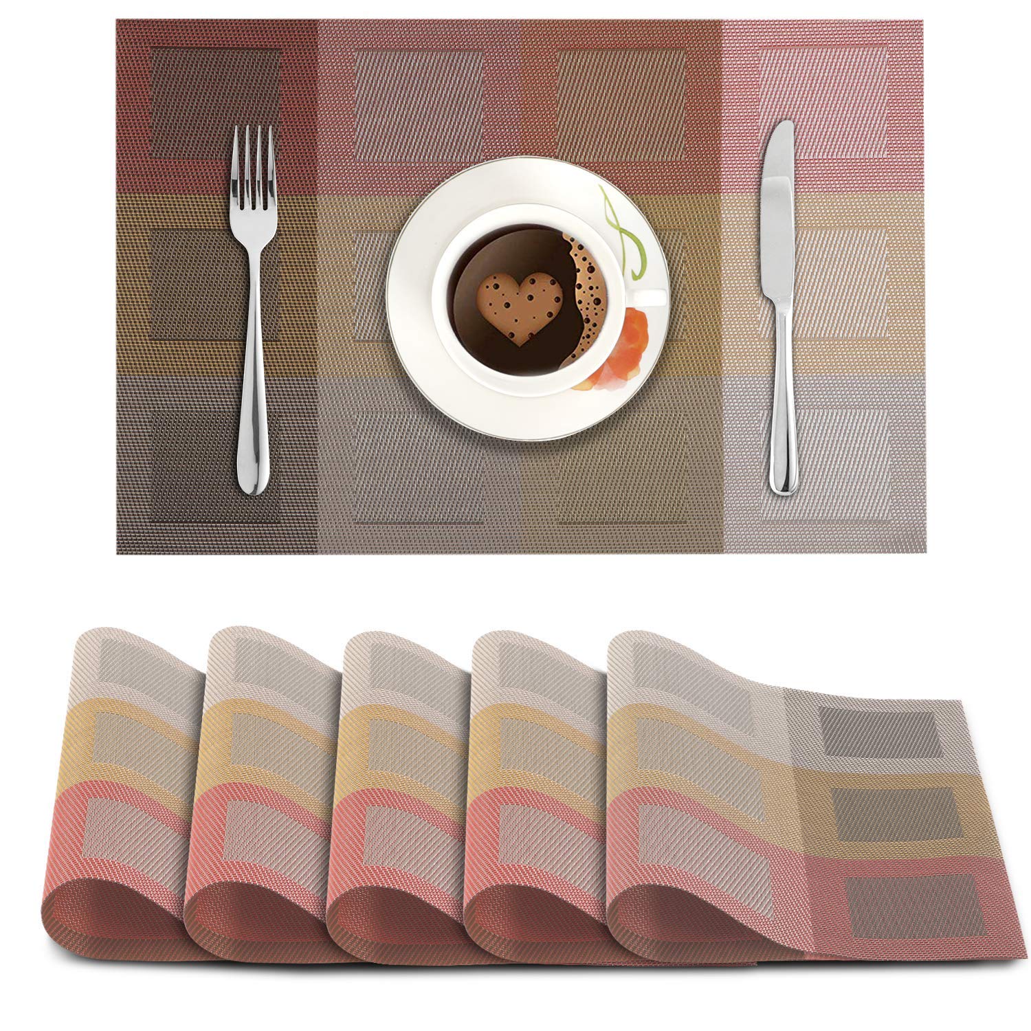 HOKIPO Geometric Grey Placemats - Set of 6 -14