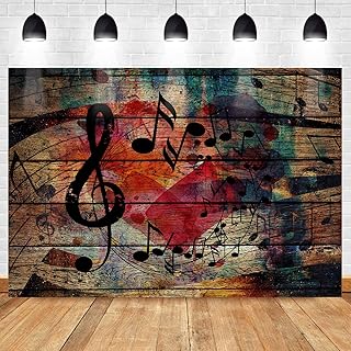 Black Music Symbols Party Backdrop Colorful Paint Wood Planks Photography Background MEETSIOY Studio Props Banner Birthday Party Supplies Photo Backdrop 5x3ft BJZSMT19