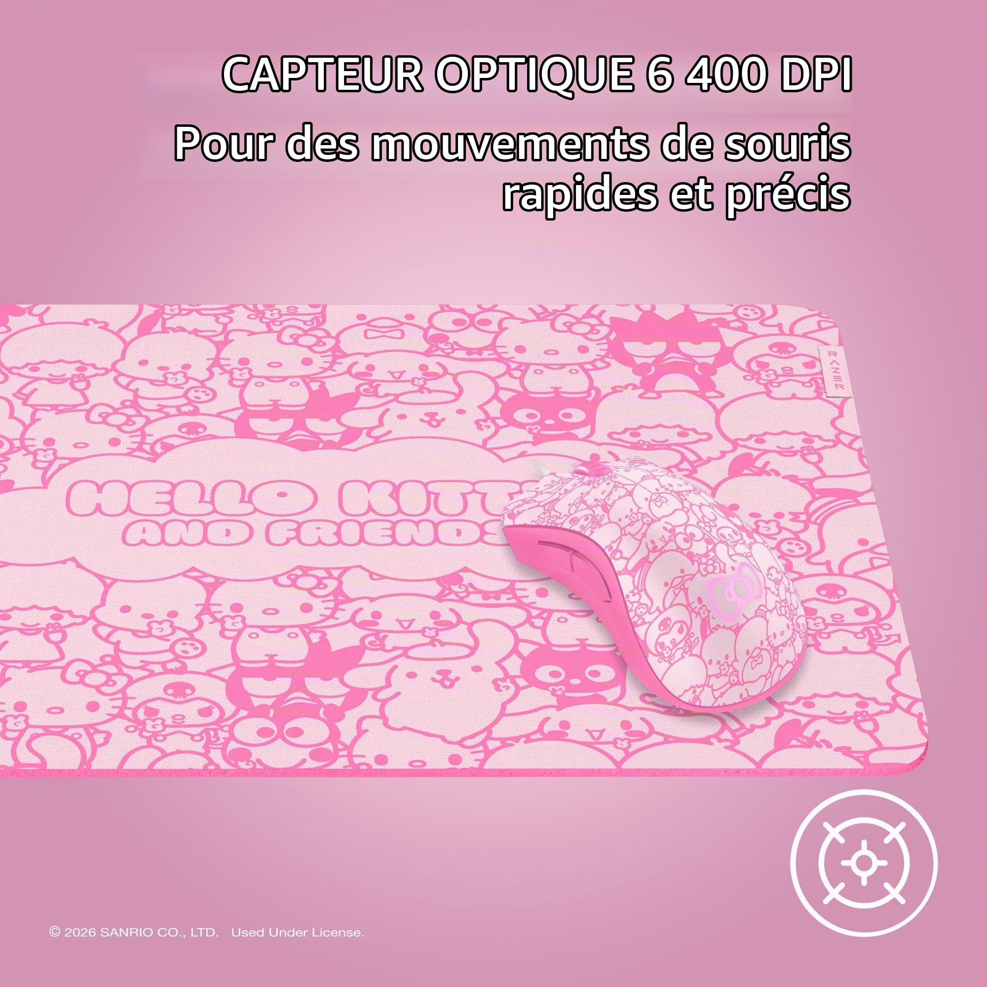 Razer DeathAdder Essential Souris de Jeu - Capteur Optique 6400 DPI - 5 Boutons programmables - Commutateurs mécaniques - Poignées latérales en Caoutchouc - Hello Kitty and Friends Edition