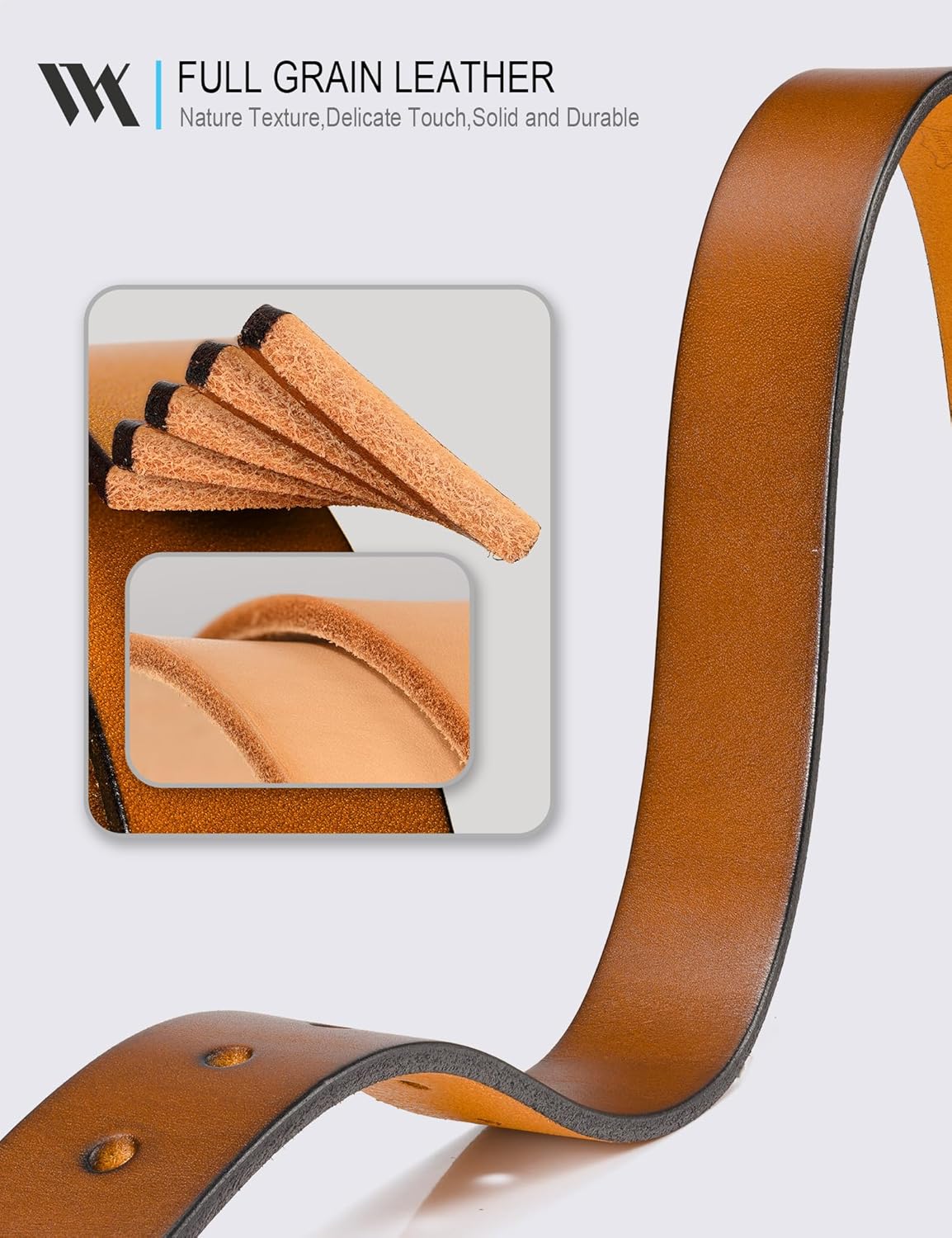 WOLFANT Womens Casual leather Jean Belt,1.1" Ladies Belt with Gold Buckle,100% Italian Full Grain Real Solid Leather - Image 2