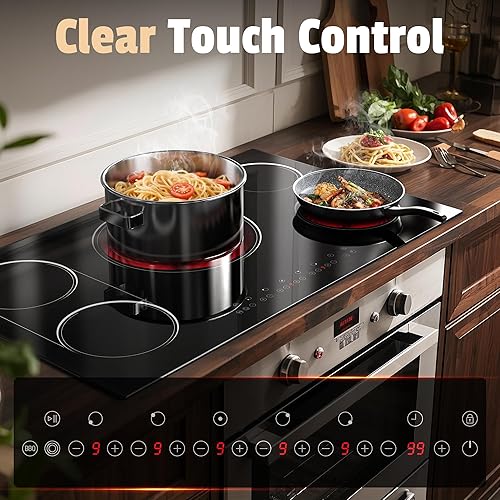 Miniatura 5 de Estufa eléctrica de 5 quemadores de 36 pulgadas, estufa eléctrica integrada de 9600 W, placa de cerámica de 36 pulgadas con control táctil, quemador