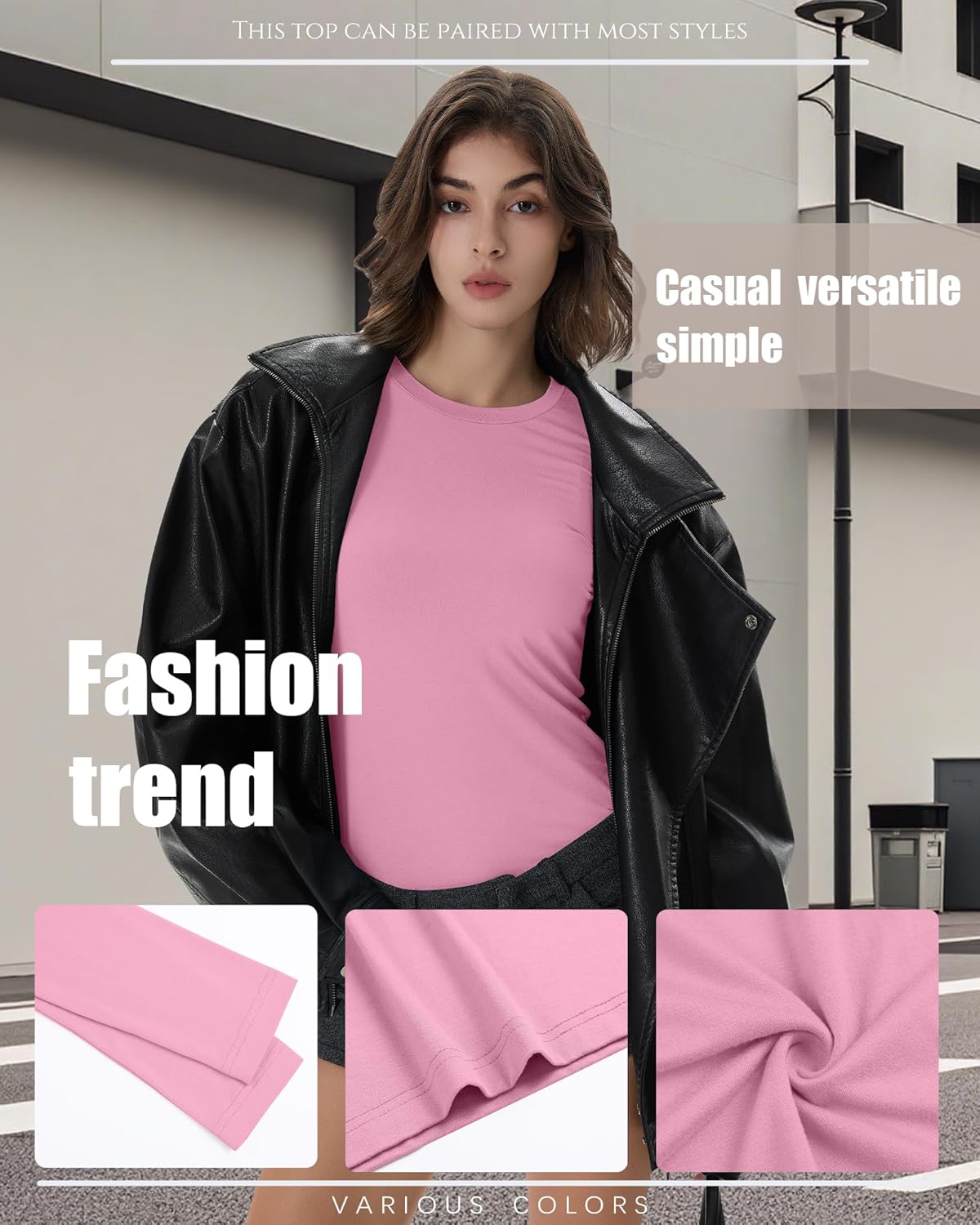 5 Pack Women's Long Sleeve Shirts Slim Fit Crew Neck Basic Tops Multipack Casual Layering Tee Undershirts - Image 4