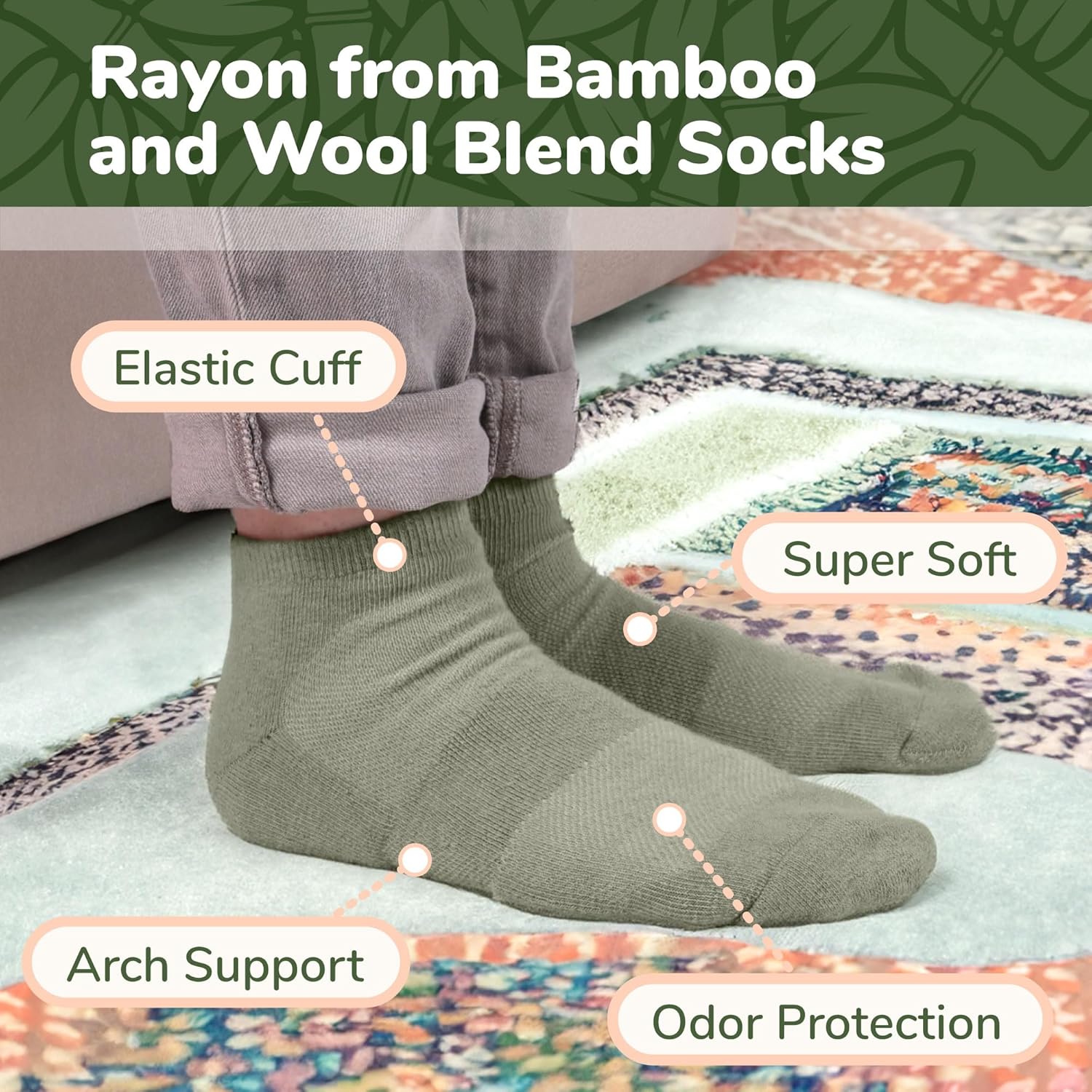 BambooMN Unisex Men and Women's Rayon from Bamboo Wool Blend Athletic Quarter Socks for Home, Travel, Work and Sport, 4 Pairs