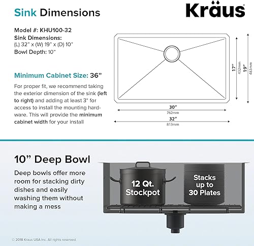 Vista 48 de Kraus Standart PRO KHU104-33 - Fregadero de cocina acero inoxidable de 33 in y 16 g, con doble pila de distribución 60 y 40 para montar bajo encimera