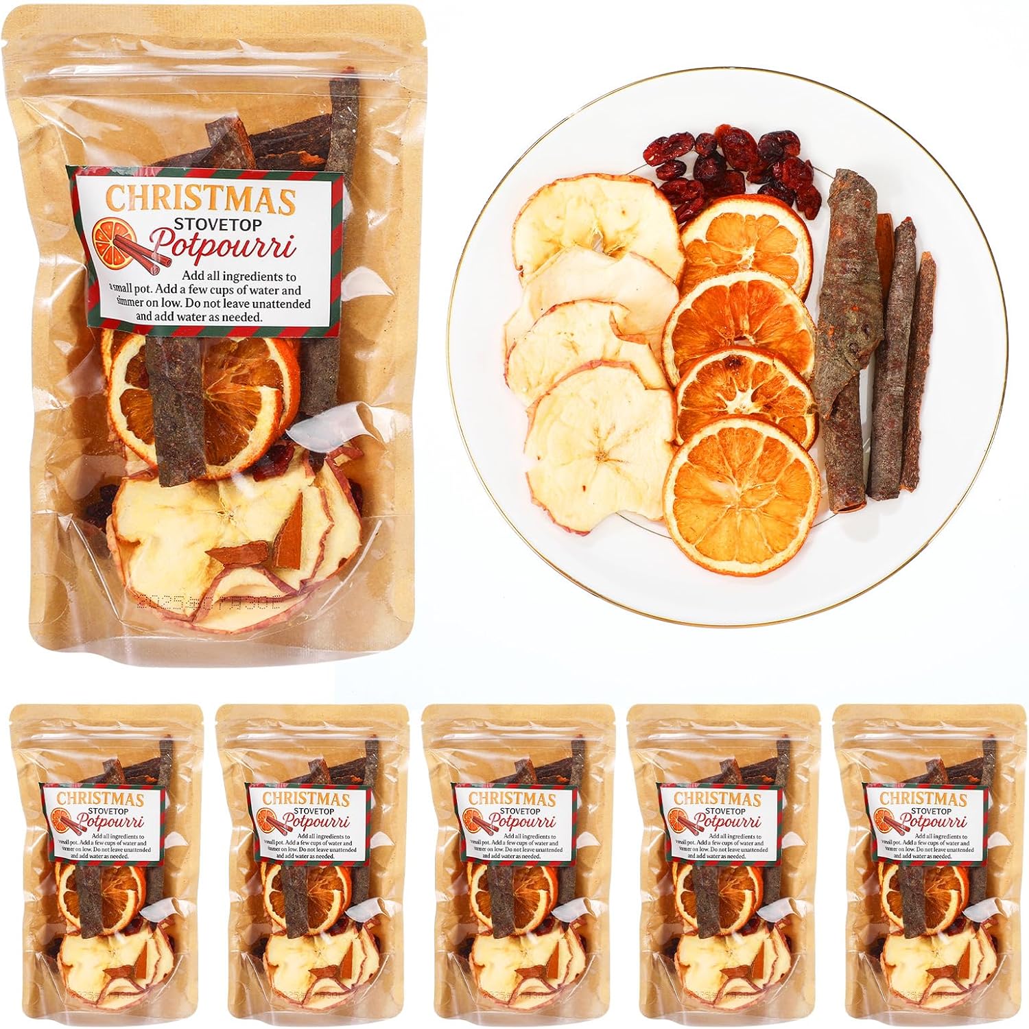 6 Pack Potpourri Simmer Kit 480g Christmas Stovetop Potpourri with Stickers Woodsy Forest Scent Winter Natural Non Toxic Home Fragrance for Xmas Scent Stocking Stuffer Gifts