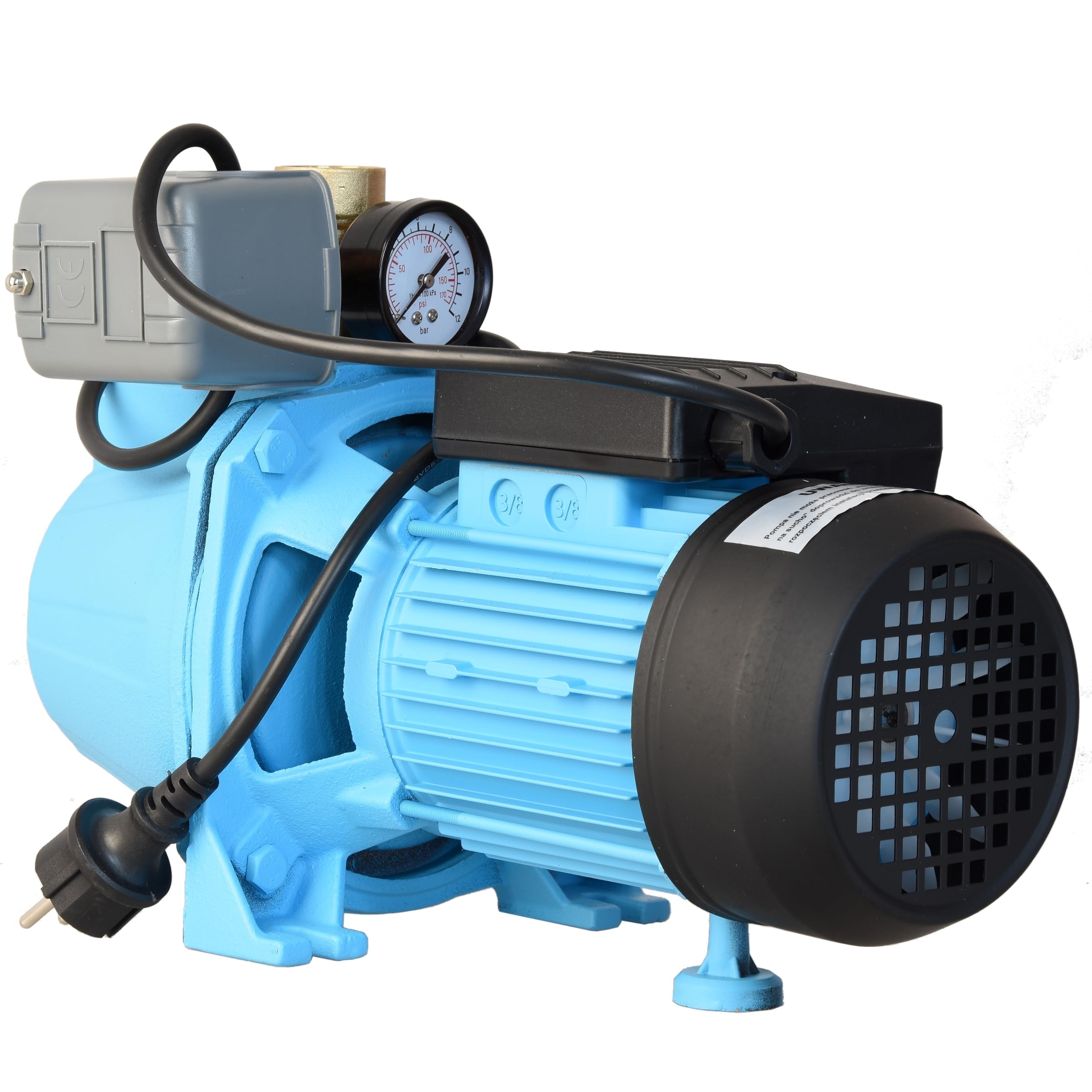 Pompe à Eau SET 100S - Pompe de Surface (1100 W, 3600 l/h hauteur de refoulement 50 m) avec Manomètre Pressostat Raccord 5 Voies - Pompe d’arrosage pour le Réservoir - pour Arrosage Pelouse, Jardin