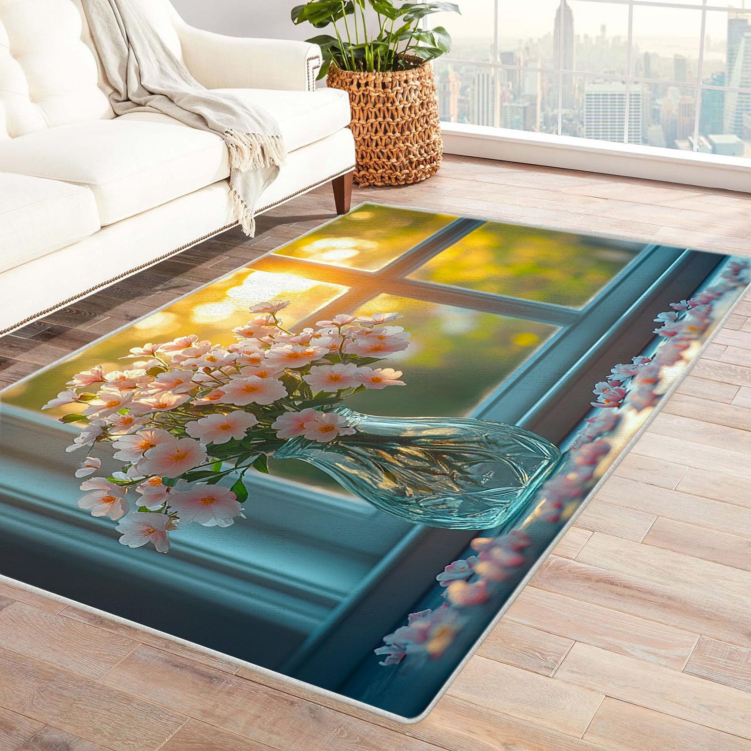 Tapis terrasse balcon 3D rose lavable pour cuisine et couloir