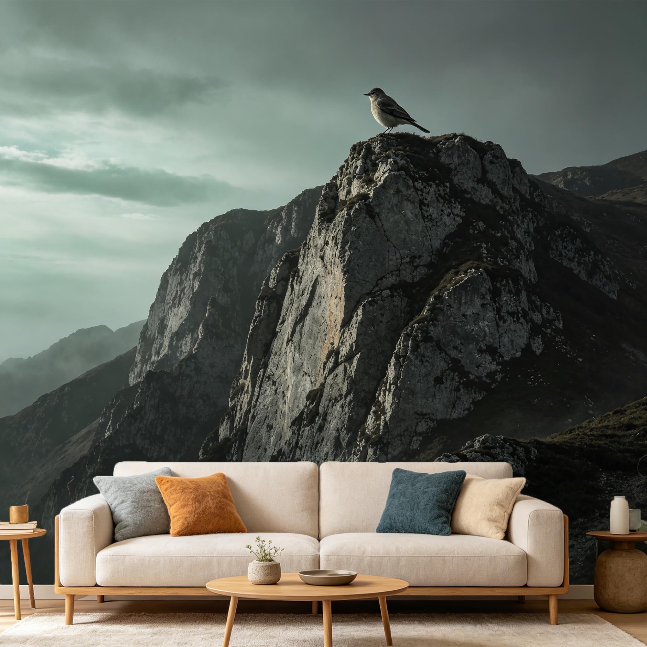 Custom Size Wall Mural Mountain Landscape Bird Peak Cliff Foggy Nature View SelfAdhesive Art Prints wall Fabric (No PVC) Removable Wallpaper Home Bedroom Decor