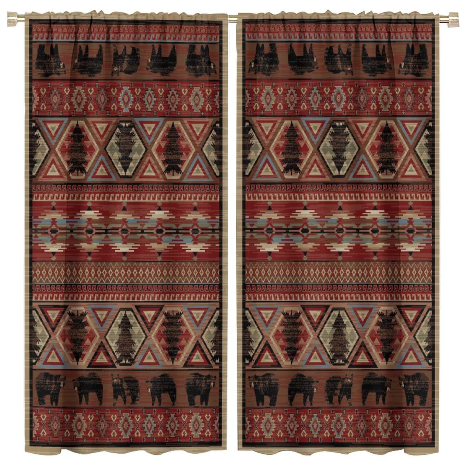 Bears Printed Blackout Curtains,Vintage Farmhouse Cabin Animals Retro Bohemia Style Window Drapes for Living Room Bedroom Kitchen W42xL54in