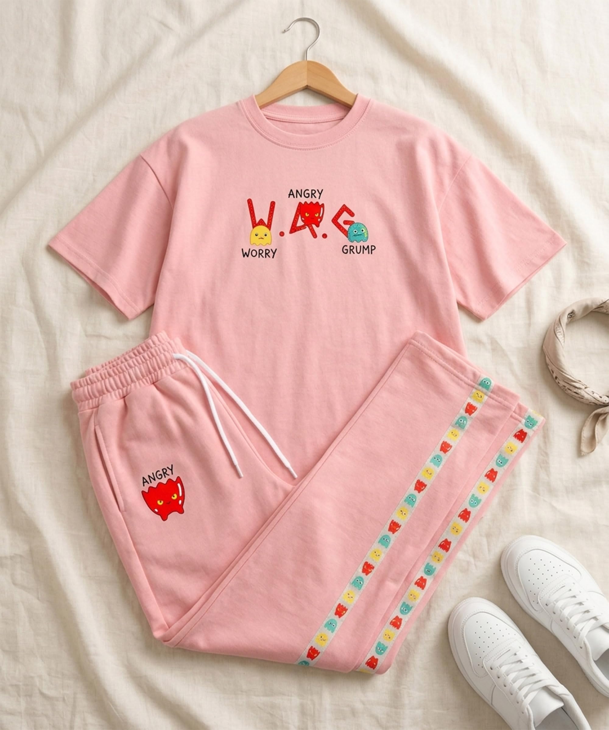 SHODOX® Set coordinato da ragazza in misto poliestere, vestibilità comoda, maglietta e pantaloni sportivi stampati | Morbido traspirante elegante estivo casual comodo da indossare per ragazze