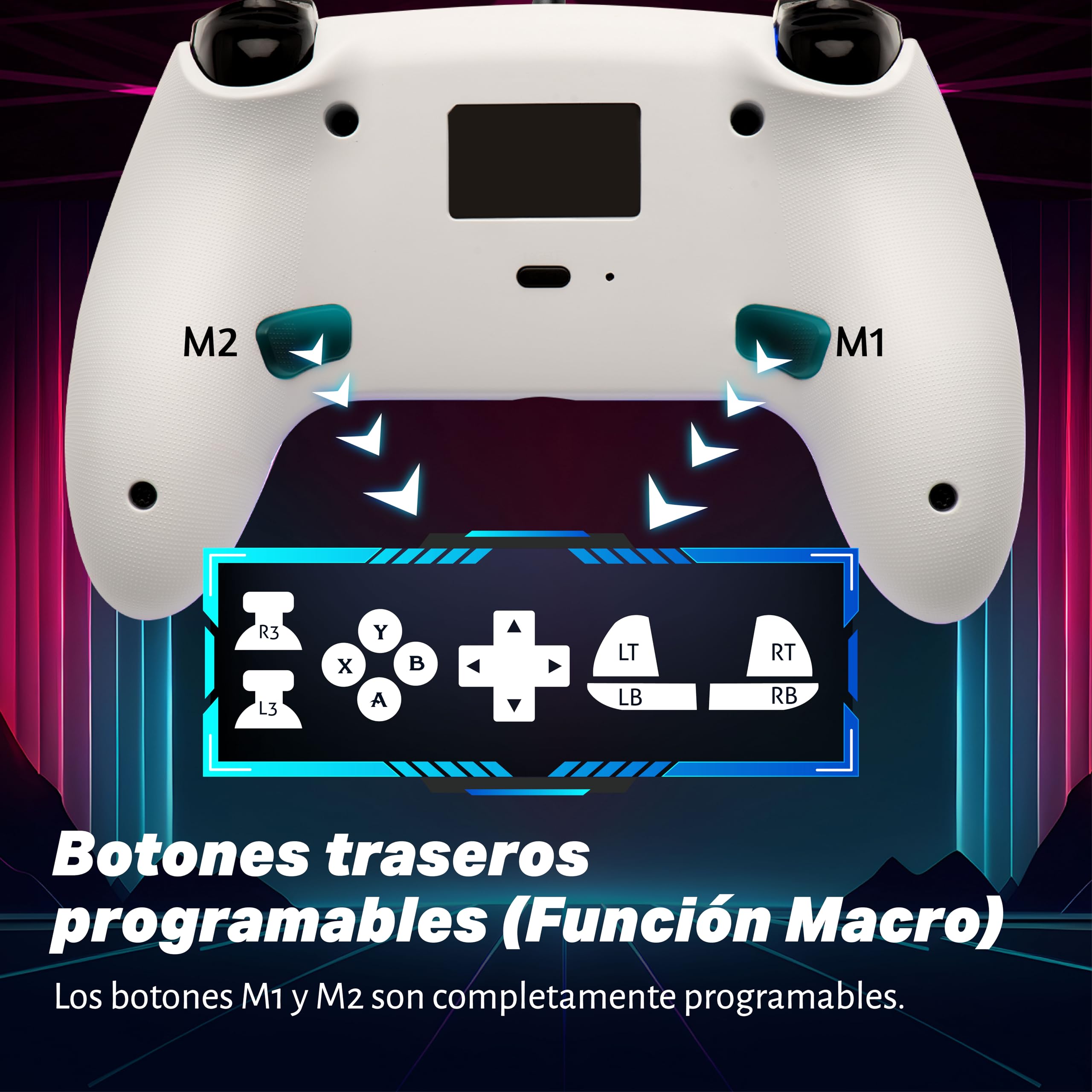 NITHO NOVA Mando con Cable Compatible con PS5/PC/MAC/Android/Steam Deck, Gamepad con Efecto Hall, Paletas Programables, Turbo, Giroscopio de 6 Ejes, Vibración Dual, Iluminación RGB & Jack de Audio