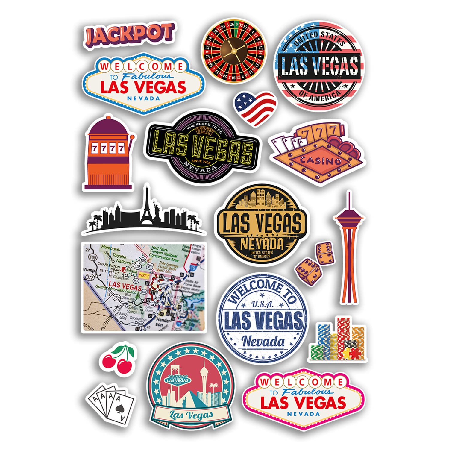 Dv Design Multi A4 Sticker Sheet Las Vegas Vinyl Stickers - Casino Usa America Sign Nevada Flag Holiday Luggage Travel #78869