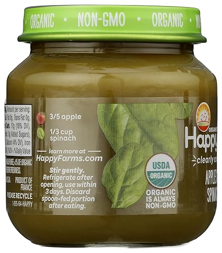Miniatura 5 de HAPPY BABY - Alimento orgánico para bebés de manzanas y espinacas etapa 2, 4 onzas