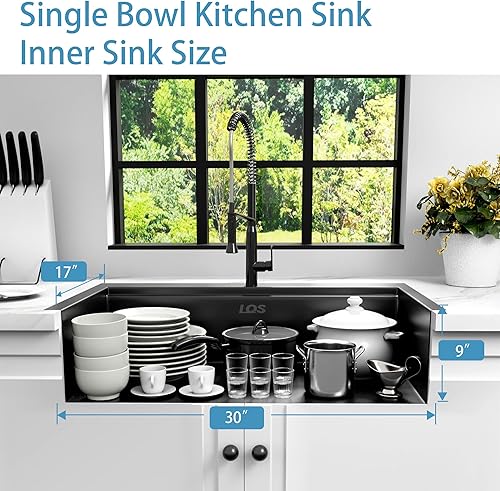 Miniatura 4 de LQS Fregadero de cocina negro, fregadero de cocina desplegable de 33 x 22 pulgadas, fregadero de acero inoxidable calibre 16, montaje superior
