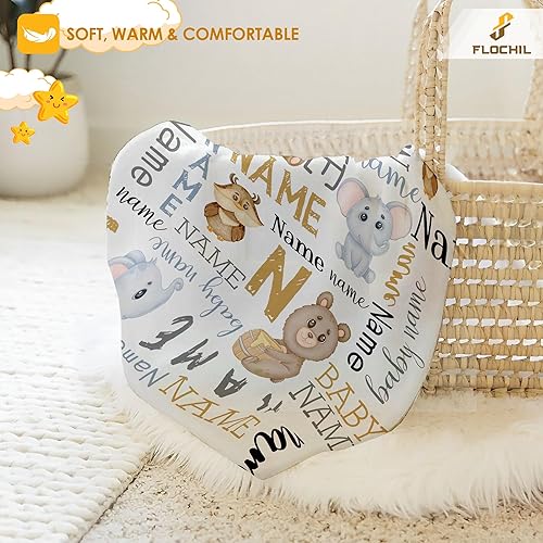 Miniatura 45 de FLOCHIL Personalized Baby Blankets, Custom Baby Blanket - Baby Blanket with Name for Boys, Best Gift for Newborn Elephants Flush Fleece (30x40)