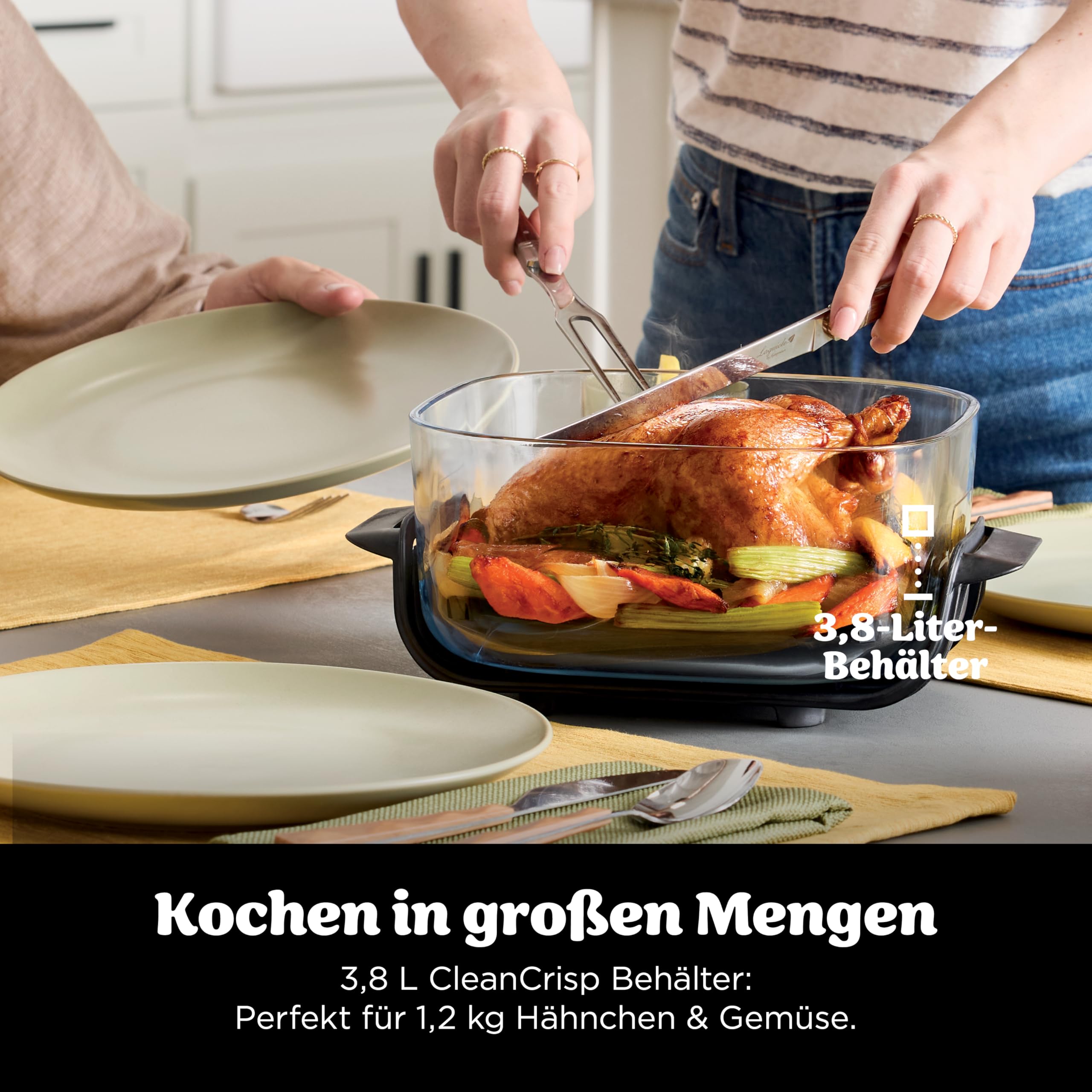 Ninja CRISPi Tragbare Heißluftfritteuse, 3,8 l & 1,4 l, 4-in-1: Heißluftfrittieren, Braten, Warmhalten, Aufknuspern, kompakt, 6 Portionen, 2 Glasbehälter & Deckel, 1700 W, Ingwerbraun FN101EUGD