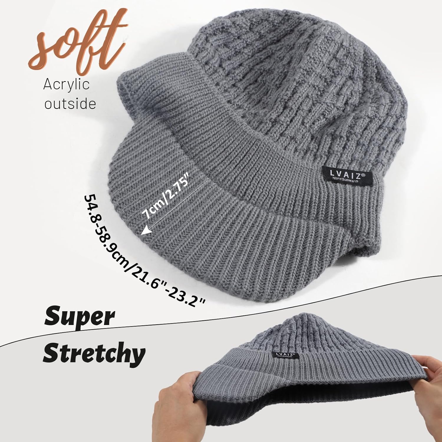 Lvaiz Womens Satin Lined Winter Beanie Hat with Brim Visor Warm Knit Cuffed Skull Baseball Cap Silk Lining Hat for Men - Image 4