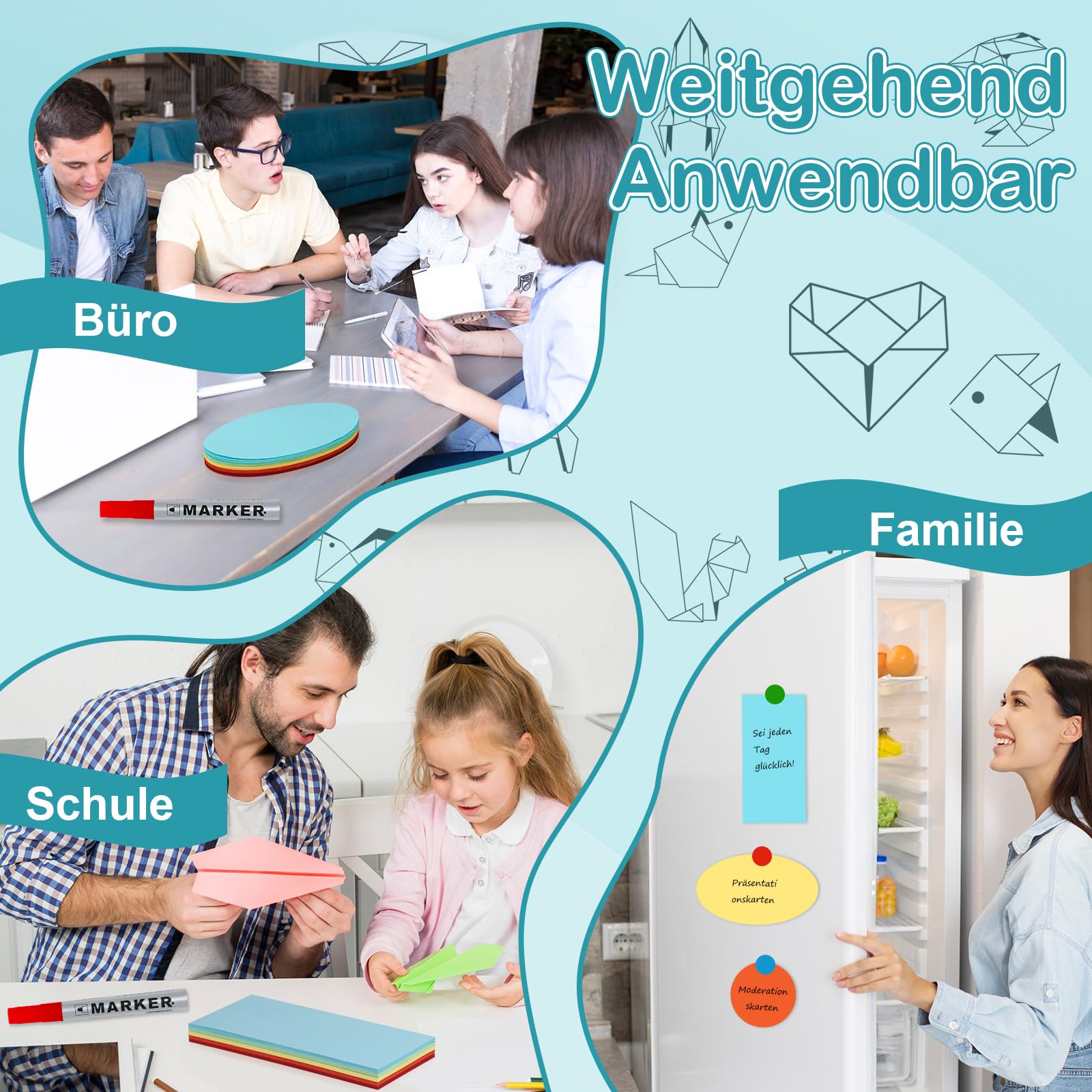 Moderationskarten Set 250 Stück Presentation Cards Rund Rechteckig Oval Präsentationskarten Bunt Moderationskoffer Flipchart-papier mit Dokumentenmappe A4 Lackmarker Stecknadeln Punktaufklebern
