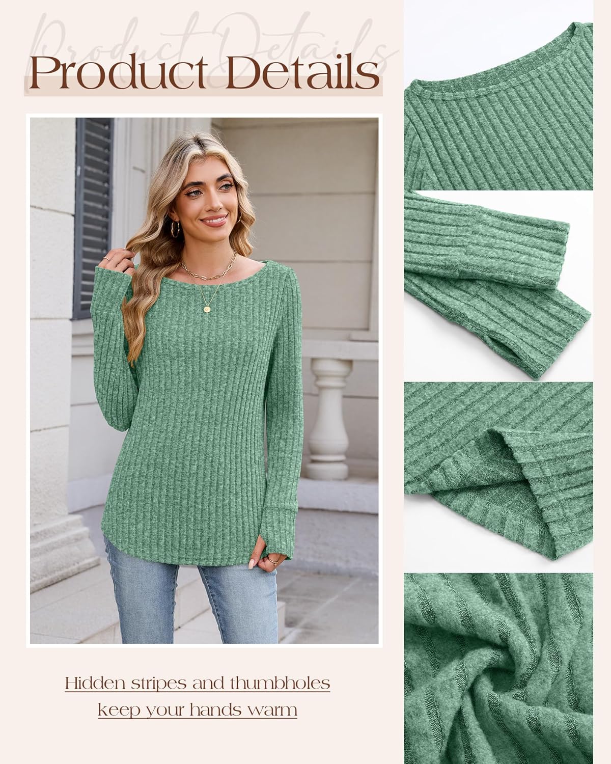 3 Pack Womens Long Sleeve Sweatshirt Boat Neck Loose Fit Tunic Sweater Lightweight Curved Hem with Thumb Hole Top - Image 5