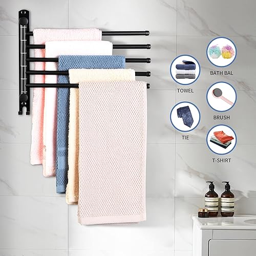 Miniatura 6 de Toallero giratorio, toallero con rotación de 180 montado en la pared, 5 brazos de acero inoxidable SUS 304, ahorro de espacio para cocina, baño,