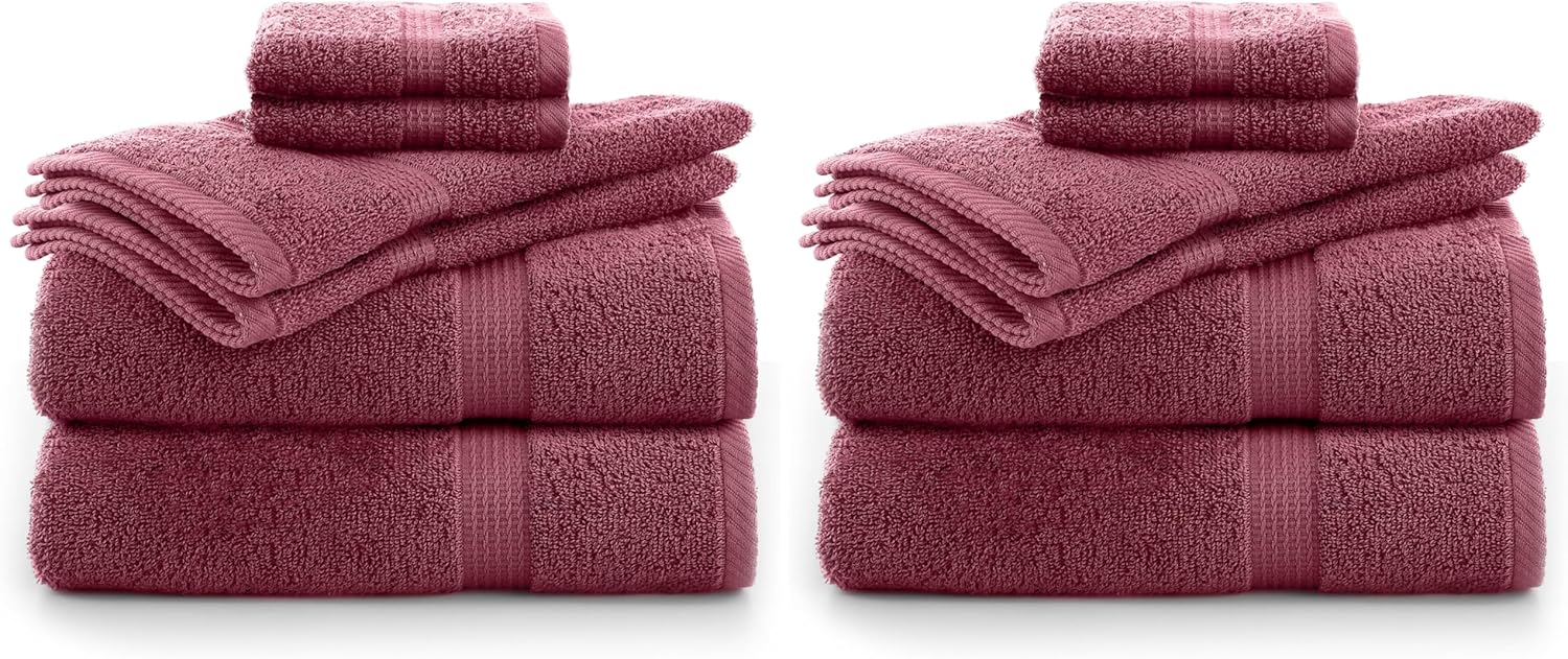 Utica 6-Piece Essential Towel Set | Super Soft | Extra Absorbent | 100% Cotton Towels | Everyday Essentials | 2 Bath Towels | 2 Hand Towels | 2 Wash Cloths | Hotel & Spa Luxury | Red (Pack of 2)