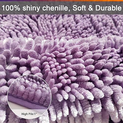 Miniatura 5 de Civkor Juego de 2 alfombras de baño de color morado claro, manteca de chenilla, juego de alfombras de baño con fideos brillantes con respaldo