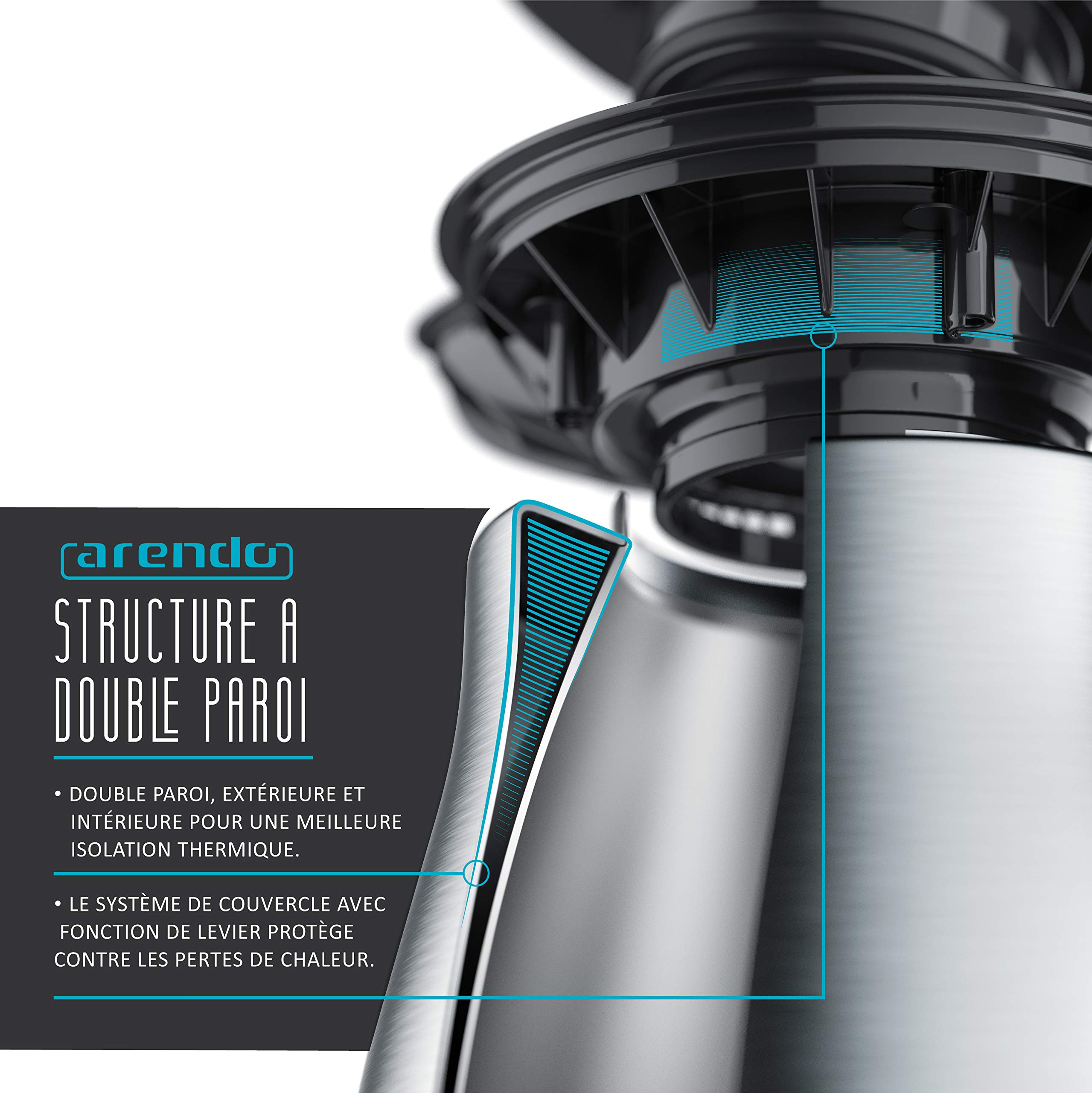 Arendo - Bouilloire électrique en verre avec réglage de la température et passoire à thé théière - Températures réglables 40 70 80 100 degrés - capacité de 1,7 litres - Arrêt automatique