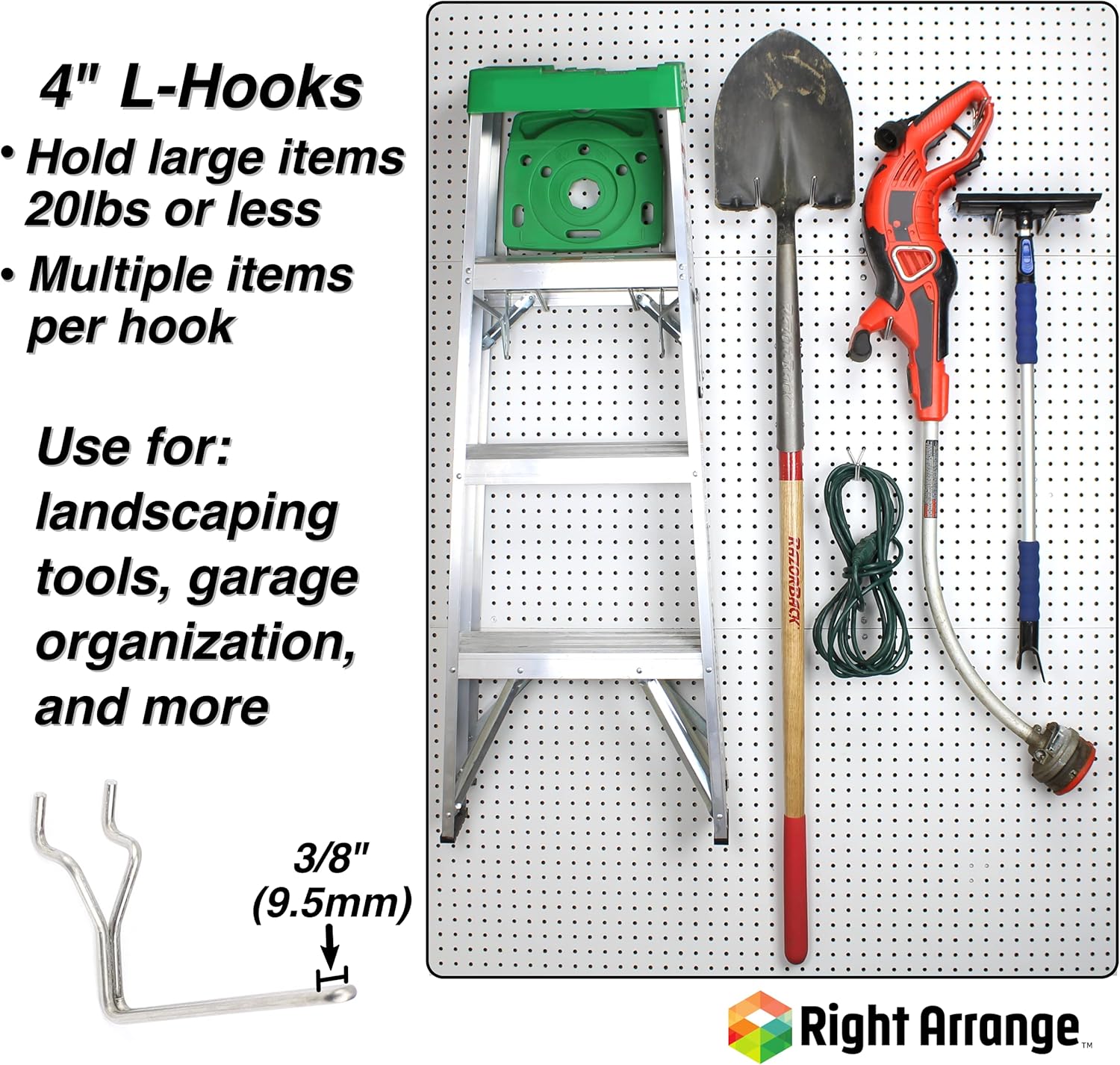 Pegboard Hooks 50-Pack 4" L-Hook - Zinc Plated - Will Not Fall Out - Fits Any Peg Board - Organize Tools, Accessories, Workbench, Garage Storage, Kitchen, Craft or Hobby Supplies, Jewelry, Retail