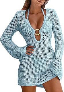 Women Beach Crochet Cover Ups Summer Knit Swimwear Mesh Bathing Suit Hollow Out Dress 2025 Vacation Swimsuit