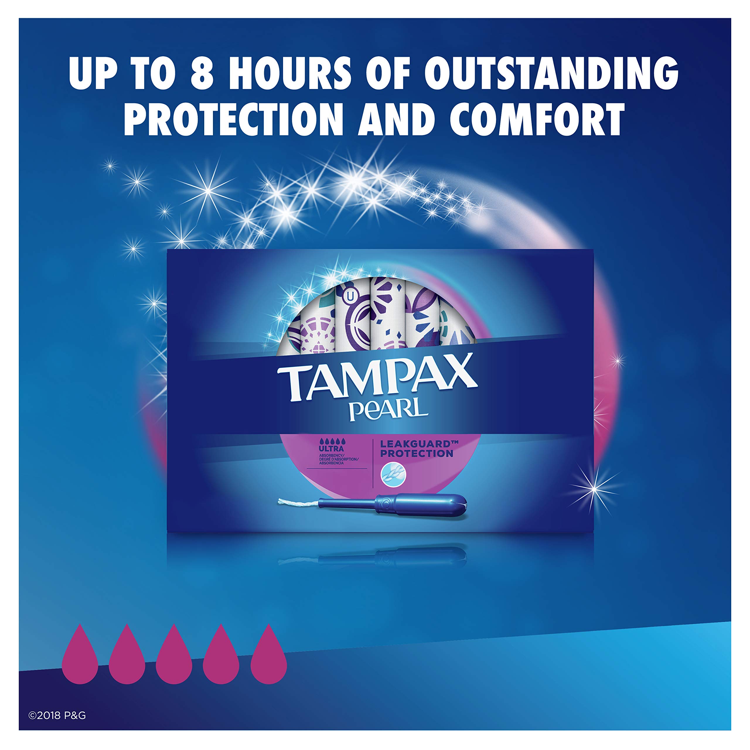 Tampax Pearl Plastic Tampons, Ultra Absorbency, Unscented, 36 Count