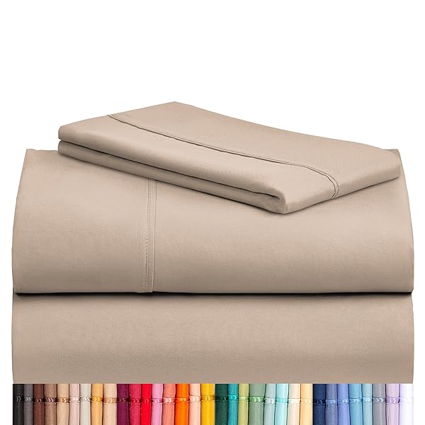 LuxClub Twin XL Sheets - Soft Twin Bed Sheets for-Boys-and-Girls-3 PC Deep Pockets Wrinkle Free-Kids-Fitted Sheets Machine Washable Hotel Bedding Silky Soft - Light Khaki Twin XL