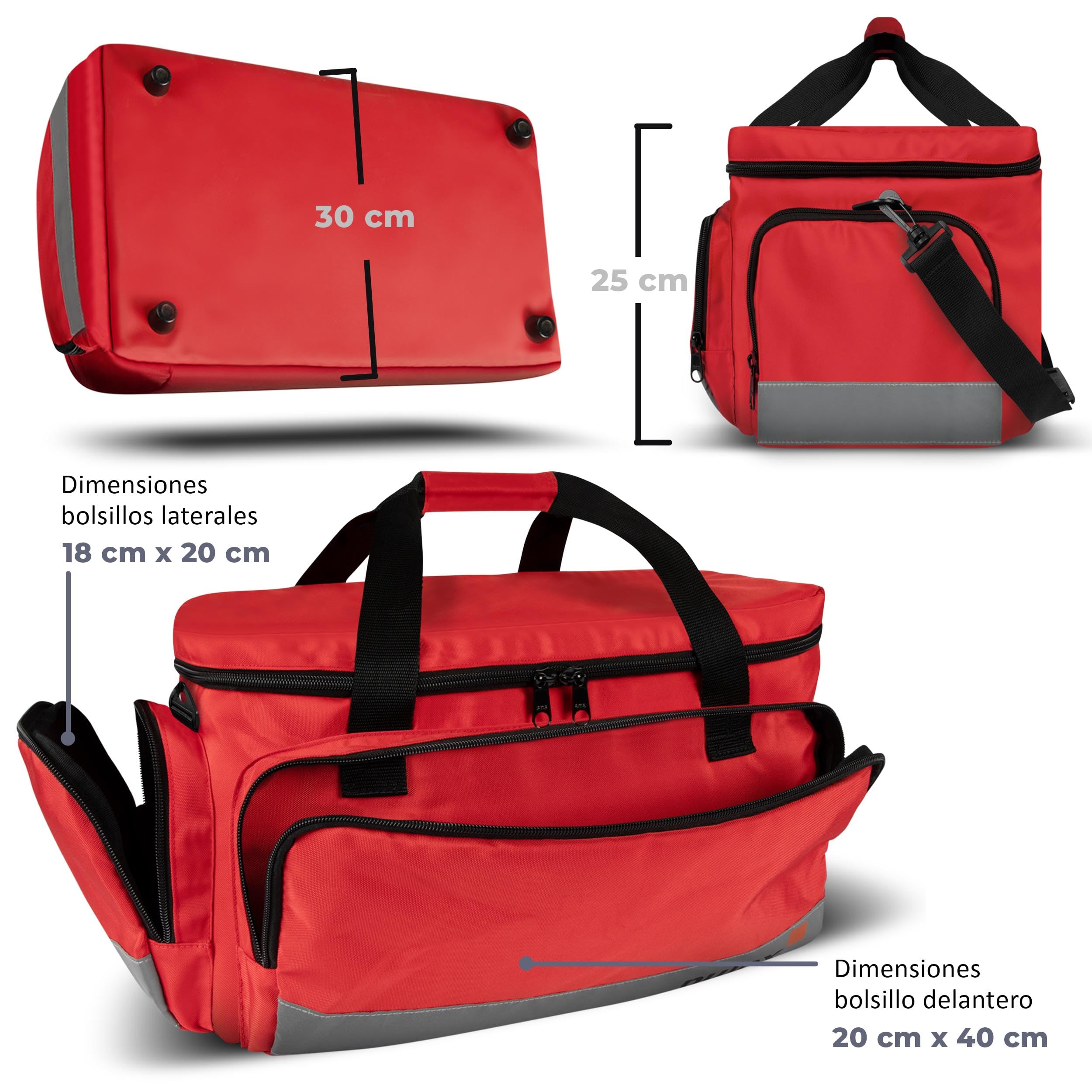 Pulox Bolsa de Primeros Auxilios sin Contenido - Bolsa médica Profesional Grande para Servicios de Emergencia y Personal médico en Rojo/Vacía