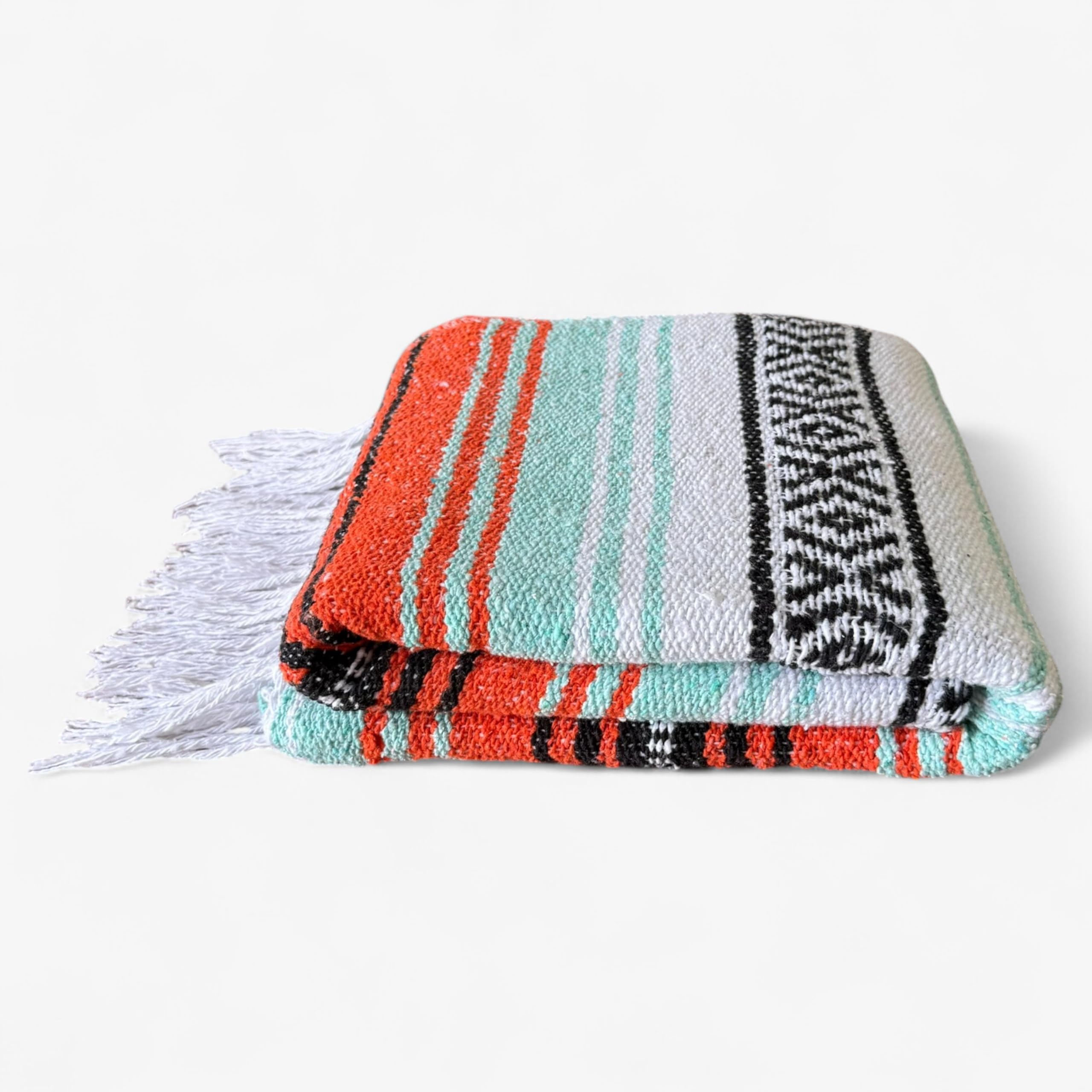 Authentic Handwoven Mexican Blanket, Falsa Serape - Soft & Durable - Vibrant Beach, Picnic, Yoga & Camping Mat - Traditional Boho Throw - Outdoor
