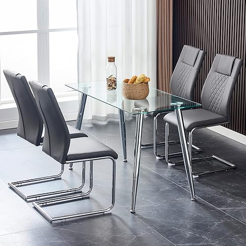 Miniatura 4 de Btikita Juego de 4 sillas de comedor, sillas de cocina, sillas de metal modernas con asiento acolchado de piel sintética con respaldo alto y patas