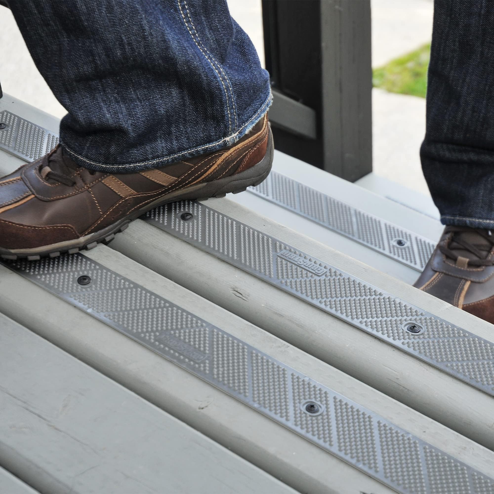 GripStripStair Treads for Wooden Steps, Non Slip Stair Grips for Outdoor or Indoor Use, Screw Down | Weather Resistant | Anti Slip Step Treads for Safety - Gray, 2 Pack, 32"x2"