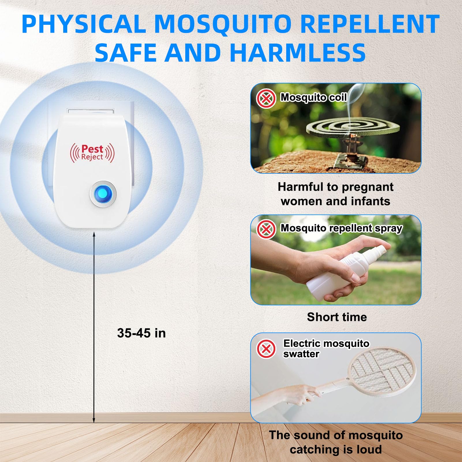 Repelente Ultrasónico de Plagas 4 Piezas, Antimosquitos Eléctrico Enchufe para Control de Insectos, Ahuyentador de Ratones, Cucarachas, Hormigas, Moscas y Arañas, Seguro para Mascotas y Bebés