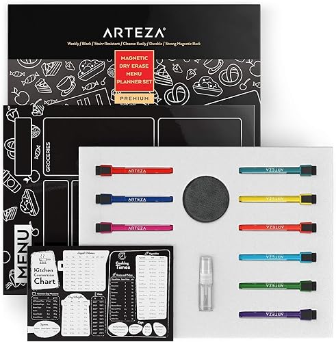 Miniatura 6 de Arteza Juego de pizarra magnética de borrado en seco para menú (pizarra negra de borrado en seco de 16 x 12 pulgadas, tabla de conversión de cocina