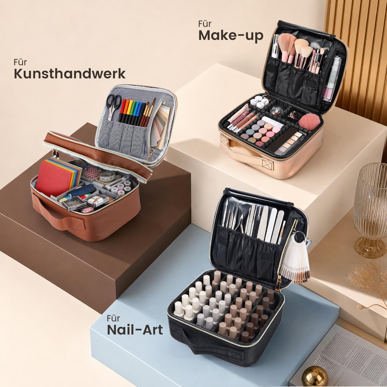 Kosmetiktasche Damen Make up Tasche Make up Koffer Kosmetikkoffer Kleine Schminktasche Schminkkoffer Make up Organizer Tasche Make up Bag mit Verstellbaren Teiler,Schwarz