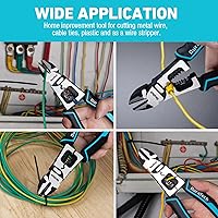 Vista 8 de DURATECH - Alicates de corte diagonal 4 en 1, alicates multifuncionales de corte lateral resistentes de 20 cm con pelacables, cortadores de alambre