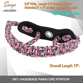 SUNYA Archery Bow Wrist Sling, 550 Paracord Strap Comfortable on Hand.100% Full Grain Leather Yoke, Multiple Camo Colors.Fit Compound Bow Stabilizer & Recurve (Camo 37)