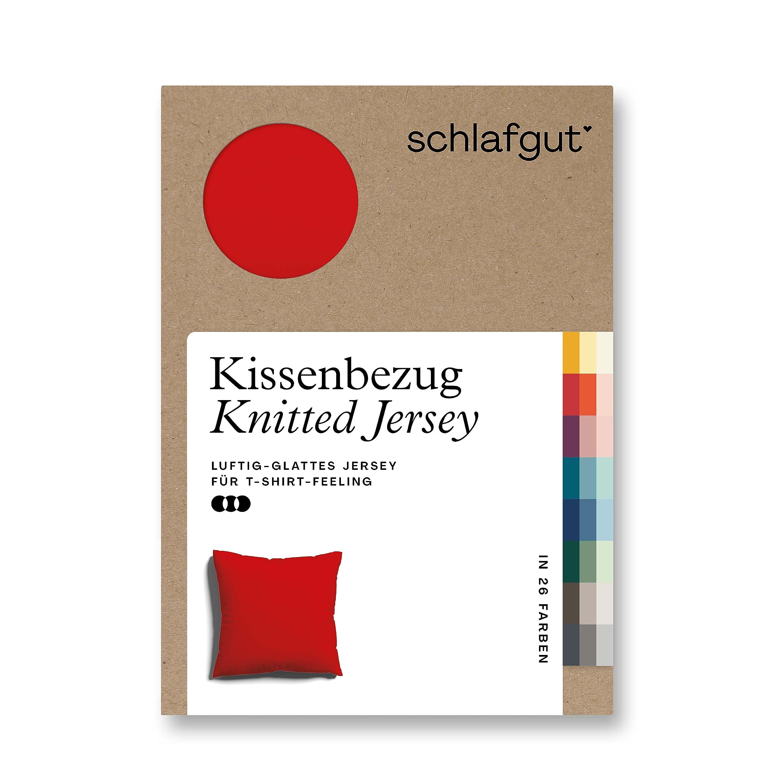 schlafgut Knitted Jersey Kissenbezug 40x40 cm Red Deep Uni weicher Premium Kopfkissenbezug einzeln, faltenfrei mit Elasthan