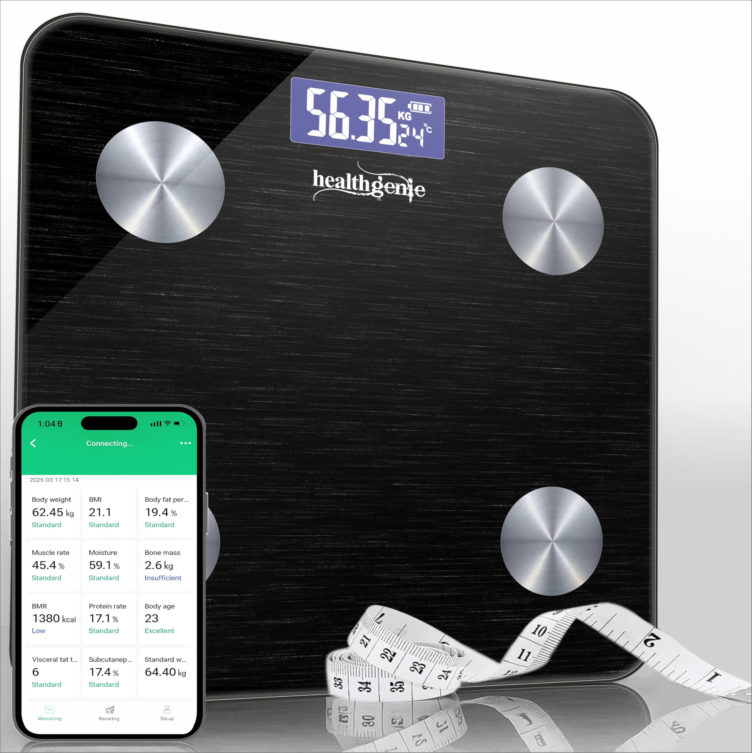 Healthgenie Advanced BMI Weight Scale,Body Fat Analyzer With Smart Circut For Longer Battery, Sync With App, 18 Body Metrics Weighing Machine (Midnight Shadow)1 YR Warranty,Free Assorted MeasuringTape-image-28
